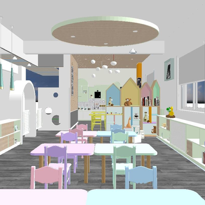  现代 幼儿园早教中心su模型 