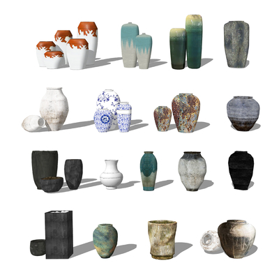  新中式陶罐su模型 