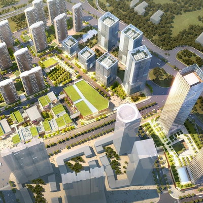  现代高层办公楼鸟瞰规划su模型 