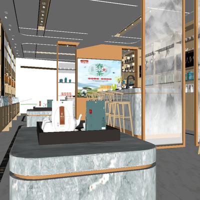  新中式茶艺展厅su模型 