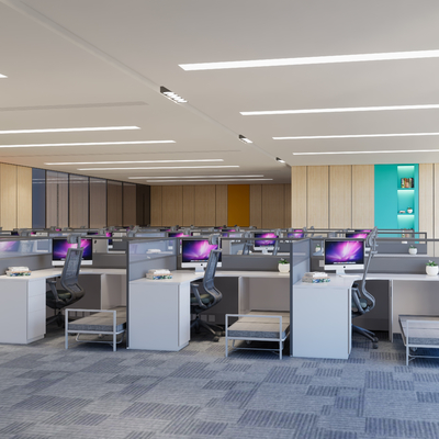  现代敞开式办公室su模型 