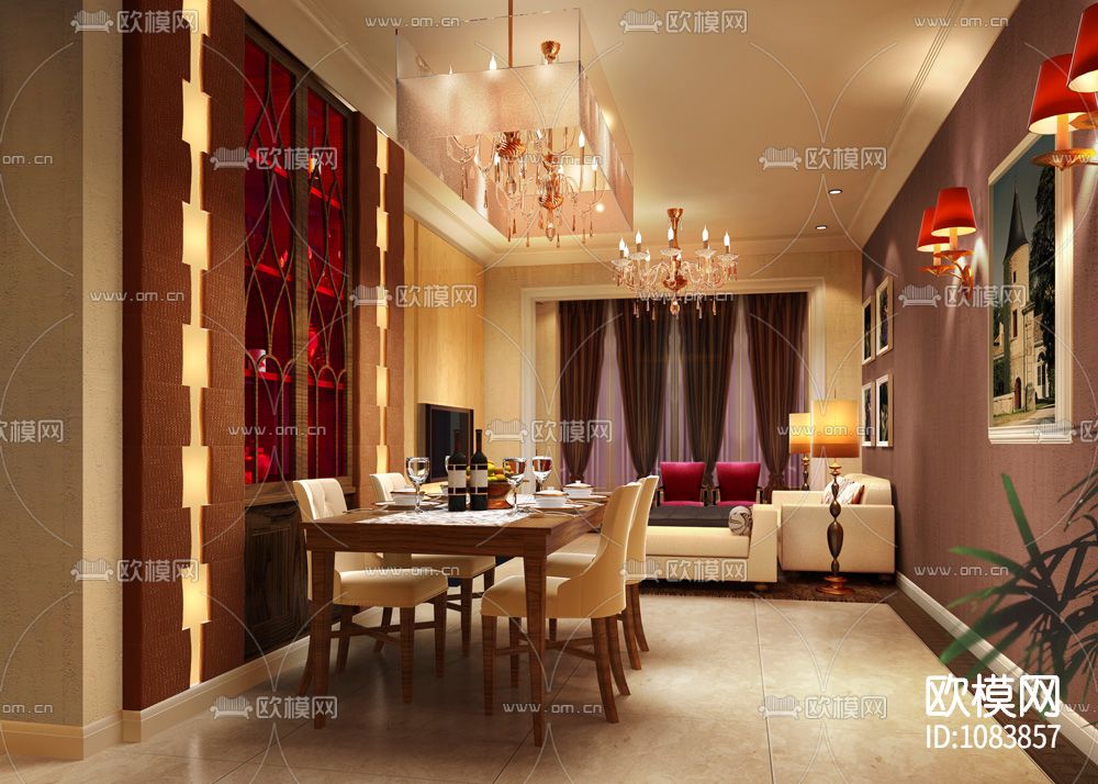 [东莞]塞纳嘉园小区现代法式样板房室内设计施工图+效果图下载（渲染图3）