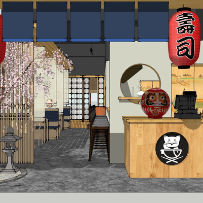  日式寿司店su模型 