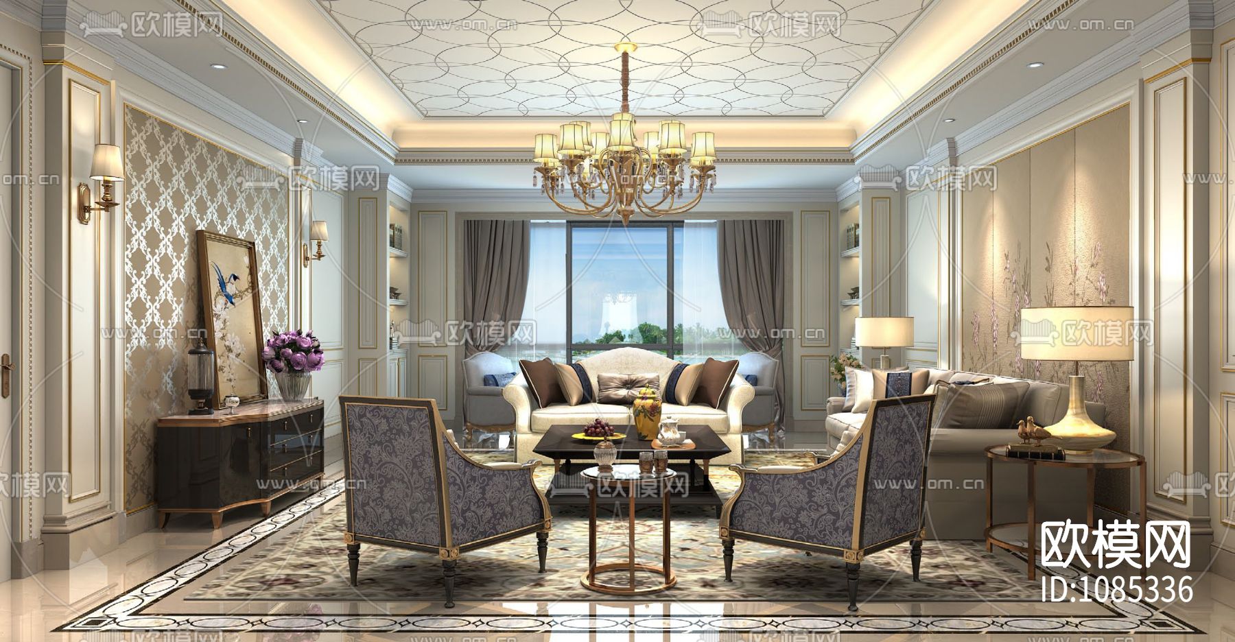 大连维多利亚公馆 D1户型样板间下载（渲染图3）