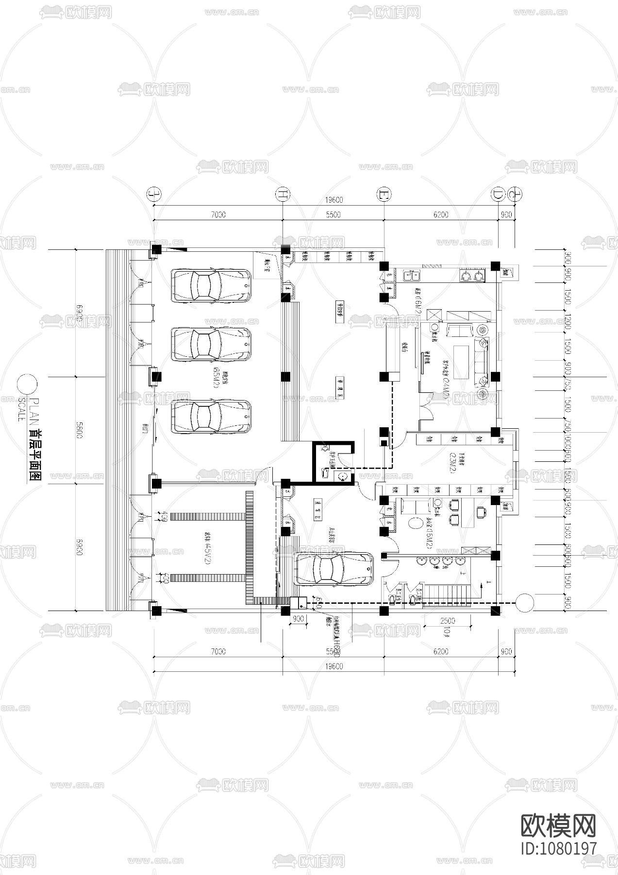 汽车美容cad平面施工图下载（渲染图1）