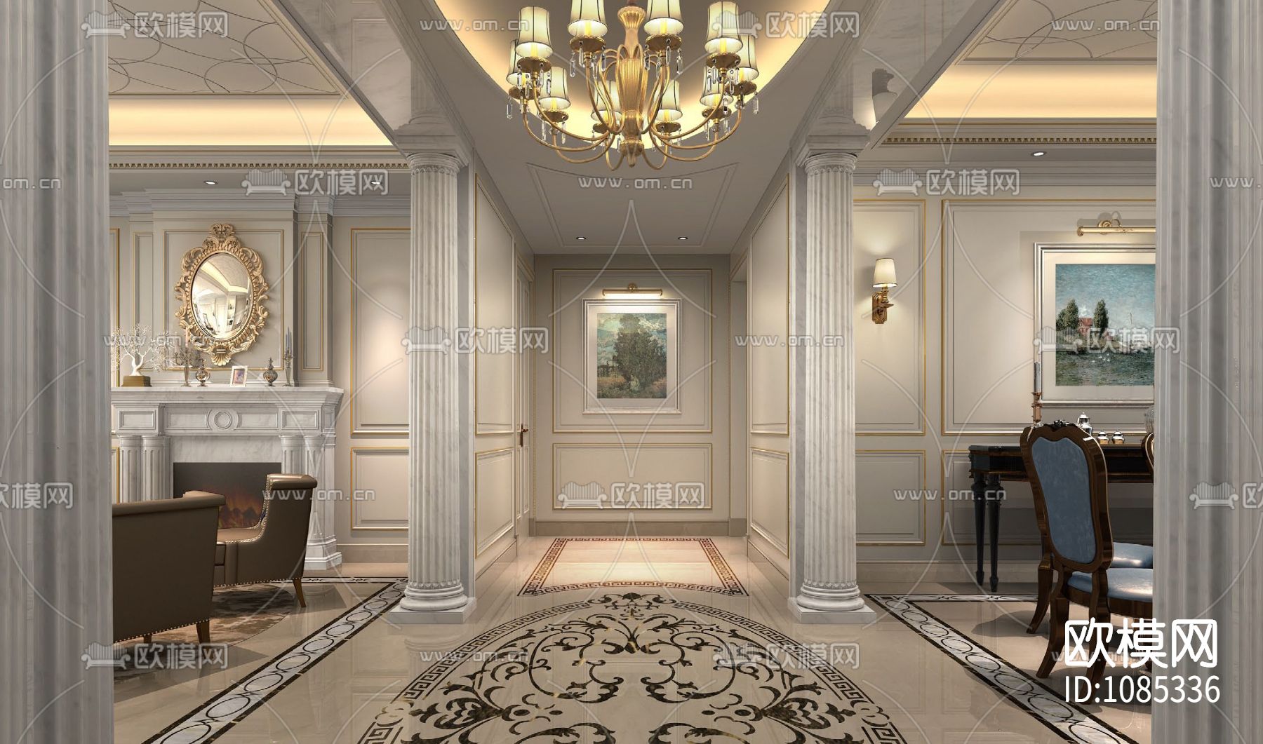 大连维多利亚公馆 D1户型样板间下载（渲染图2）