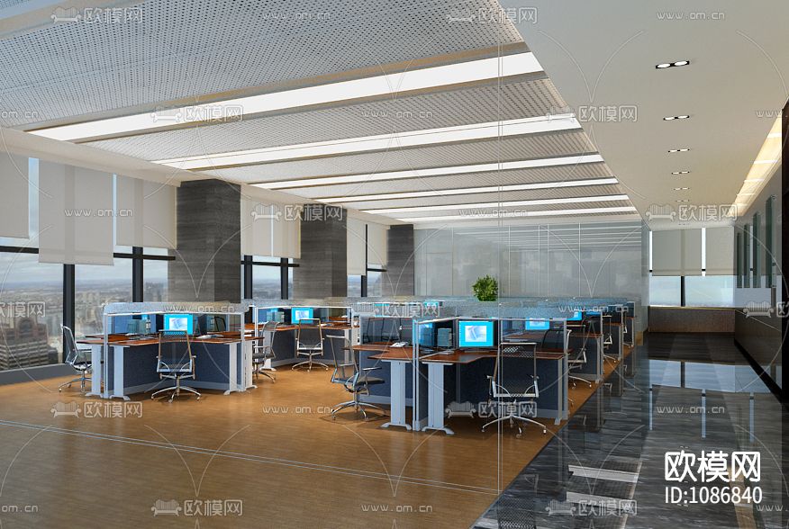 现代办公室设计施工效果图下载（渲染图1）