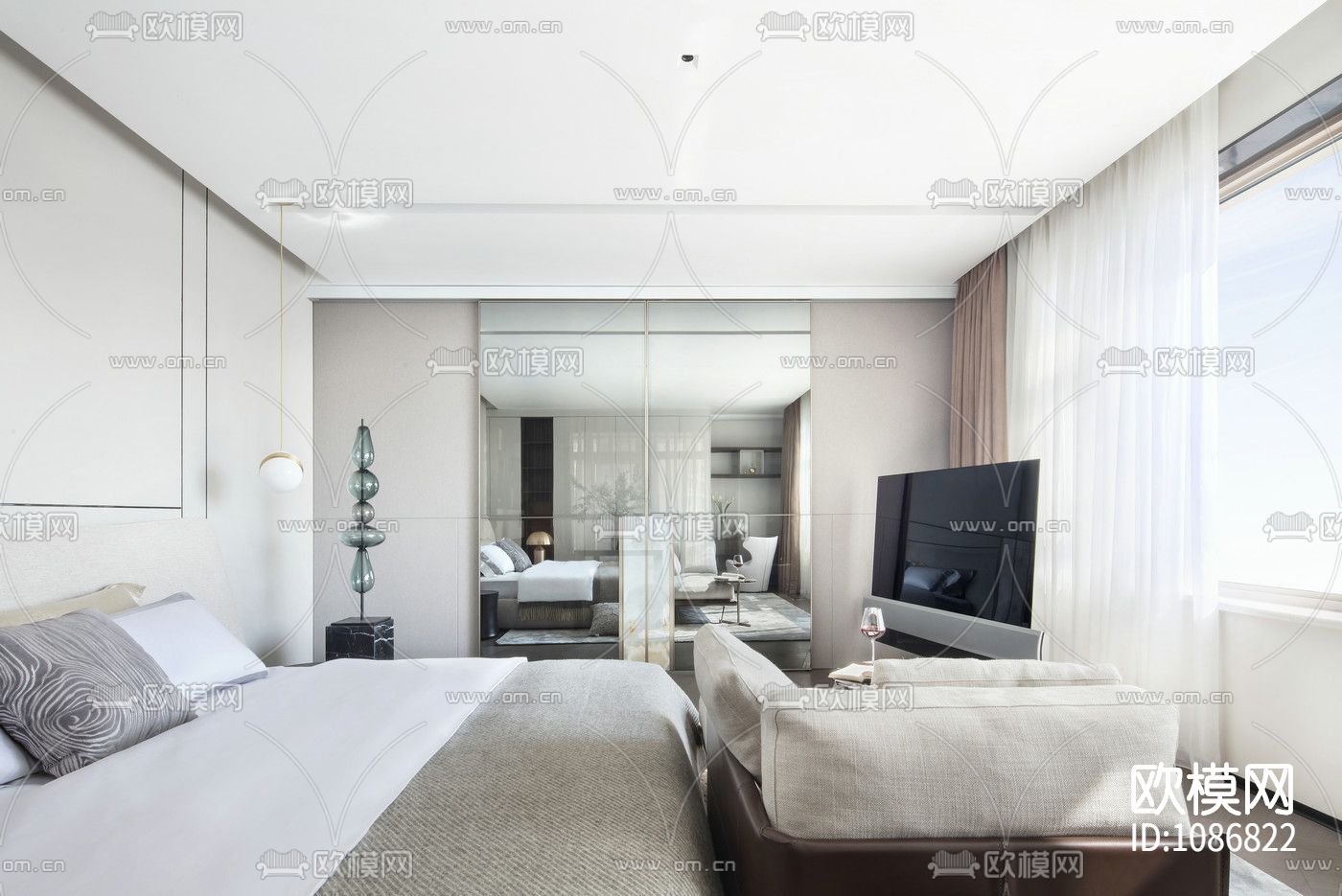 汤臣一品现代轻奢住宅施工图+效果图+3D模型下载（渲染图1）