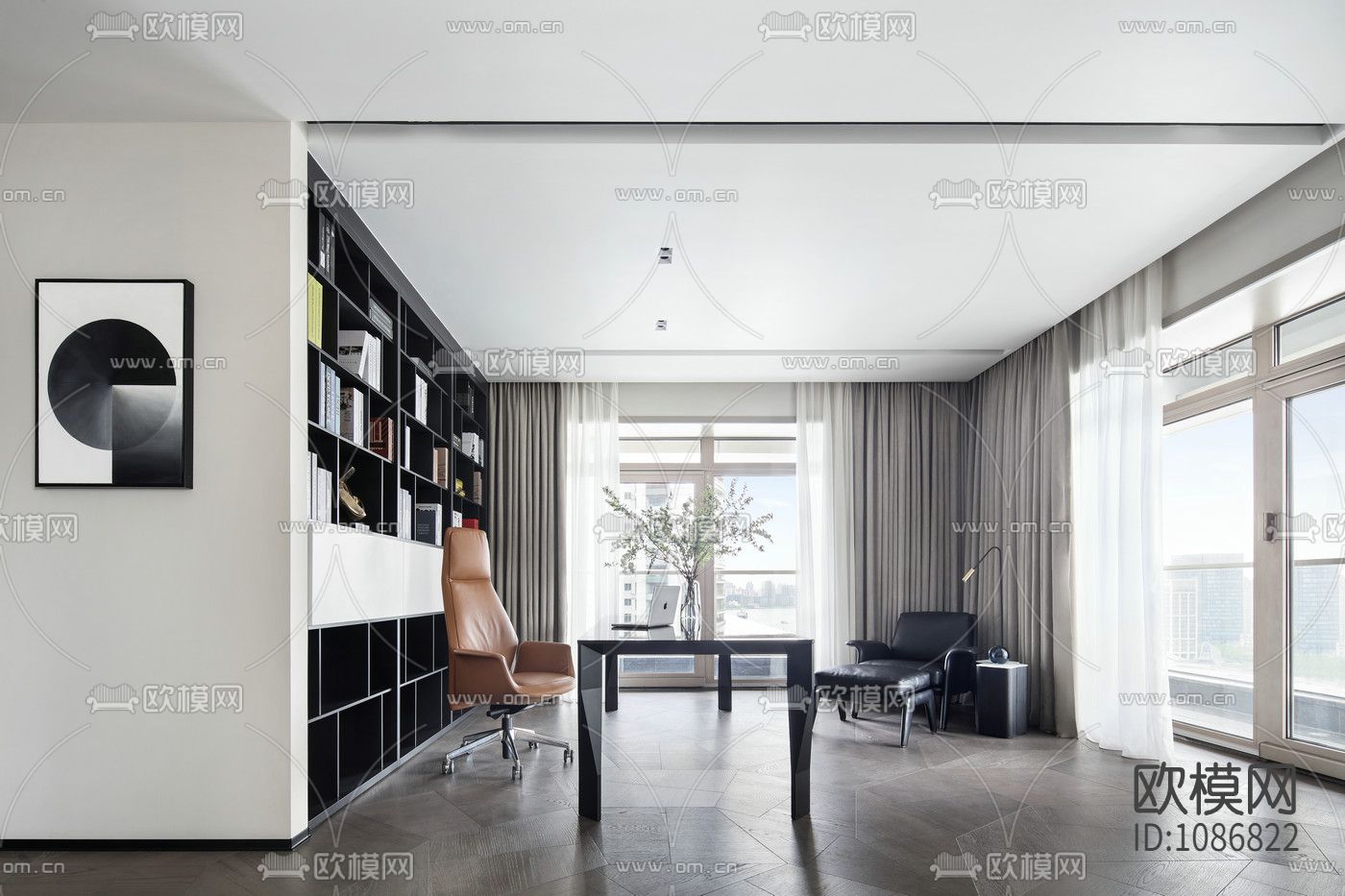 汤臣一品现代轻奢住宅施工图+效果图+3D模型下载（渲染图3）