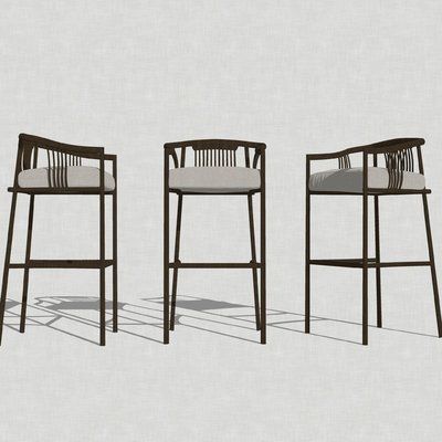  新中式实木吧台椅su模型 