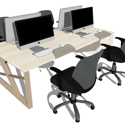  现代卡位办公桌椅su模型 