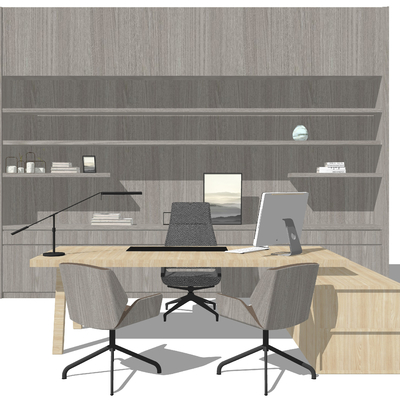  现代实木班台桌su模型 