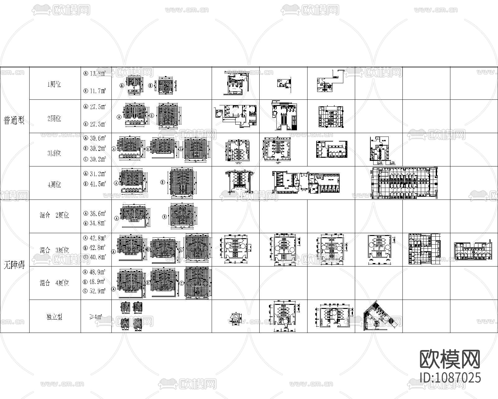 多场所卫生间设计规范（含无障碍卫生间）CAD图集下载（渲染图1）