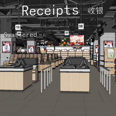  现代大型商场超市su模型 