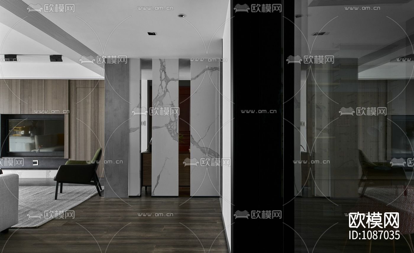 极简对白三居室住宅室内施工图+实景+3D模型下载（渲染图6）