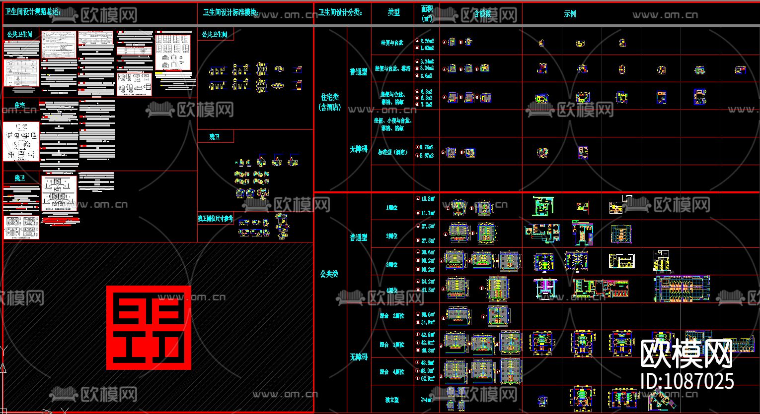 多场所卫生间设计规范（含无障碍卫生间）CAD图集下载（渲染图5）