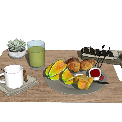  现代水果饮料食物组合su模型 