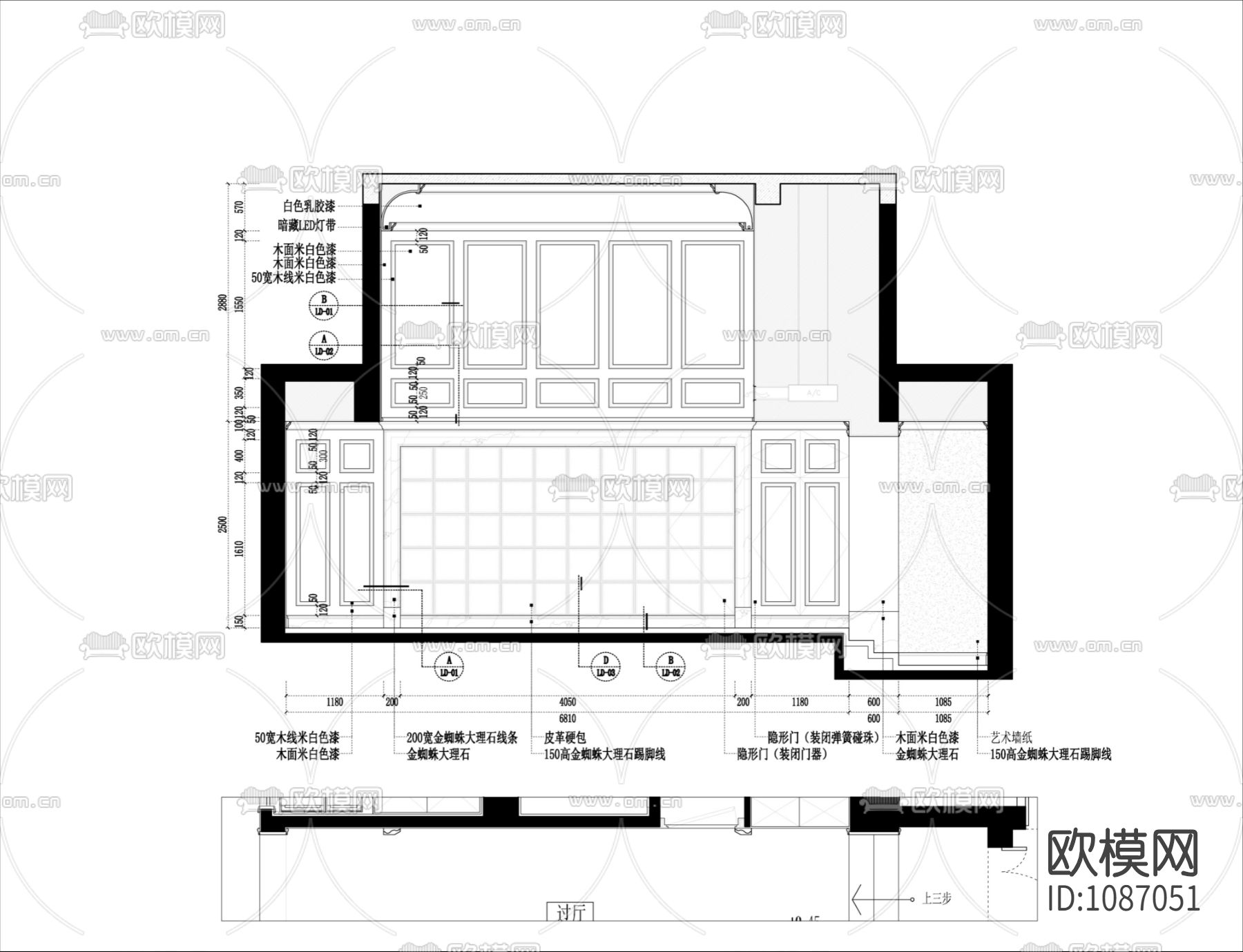 欧式风格豪华家装设计完整施工图设计+实景下载（渲染图2）