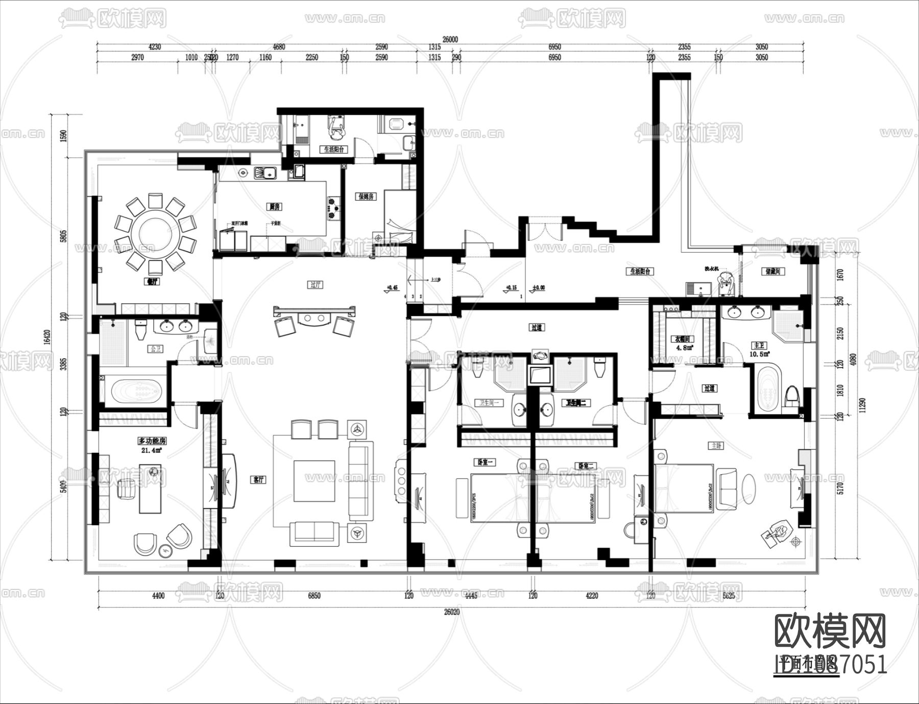 欧式风格豪华家装设计完整施工图设计+实景下载（渲染图4）