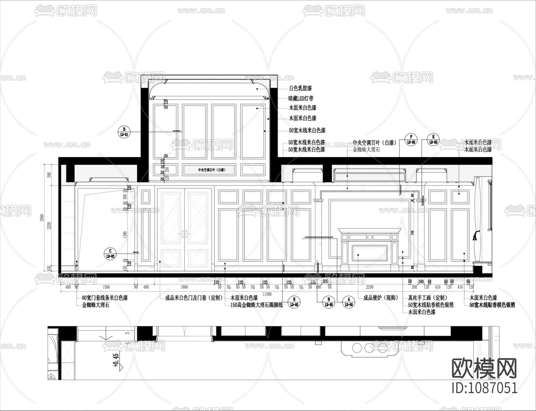 欧式风格豪华家装设计完整施工图设计+实景下载（渲染图1）