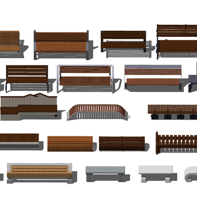  现代户外公园长椅休息椅su模型 