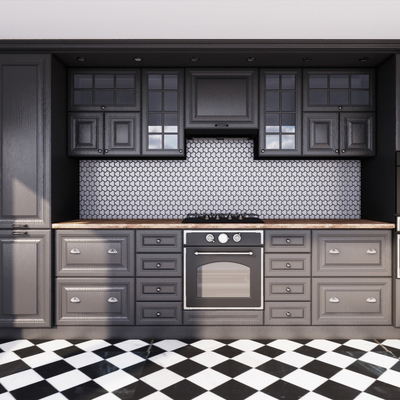  简欧实木橱柜su模型 