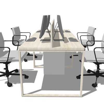  现代卡位办公桌椅su模型 