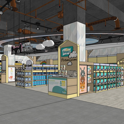  现代超市母婴区su模型 