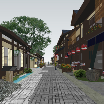  中式古街商业街su模型 