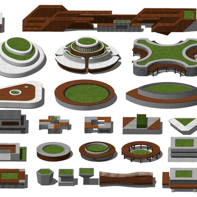  现代户外树池花坛座椅su模型 