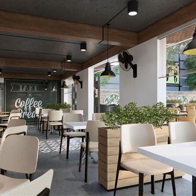  工业风咖啡厅su模型 