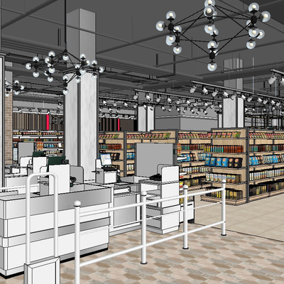  现代超市水果区su模型 