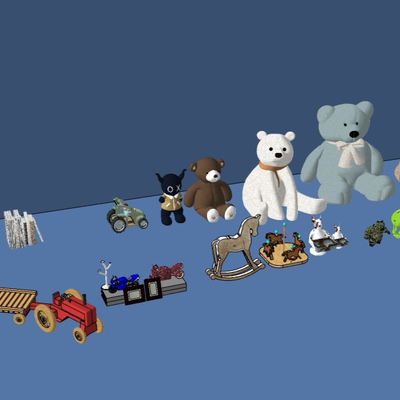  现代玩具布偶组合su模型 