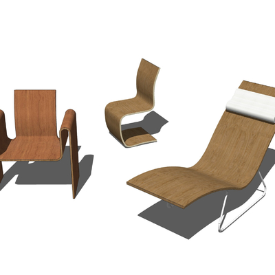  现代实木休闲躺椅su模型 