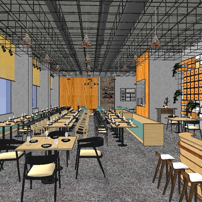  工业风西餐厅su模型 