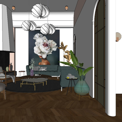  现代美容店su模型 