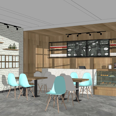  北欧奶茶店su模型 