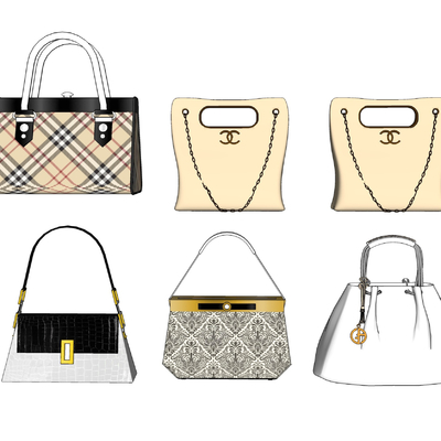  现代手提包挎包su模型 