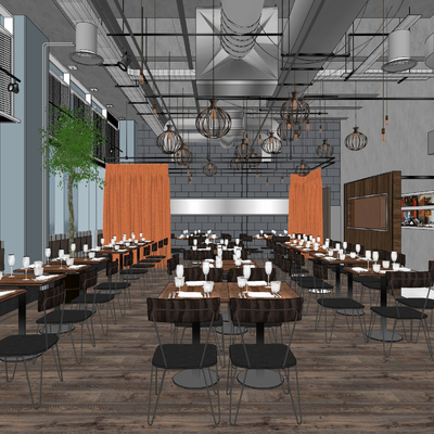  工业风西餐厅su模型 