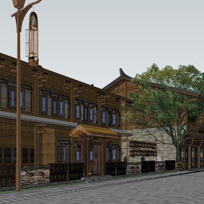  中式苗寨小镇su模型 