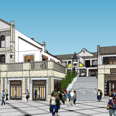  欧式商业街su模型 