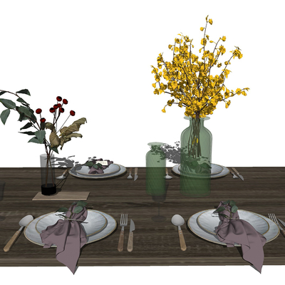  现代西餐餐具su模型 