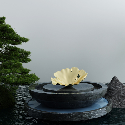 新中式松树雕塑景观小品3d模型