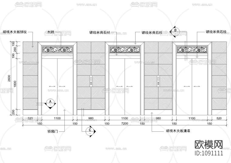 室内14套电梯间节点大样剖面详图