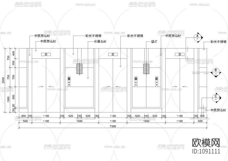 室内14套电梯间节点大样剖面详图