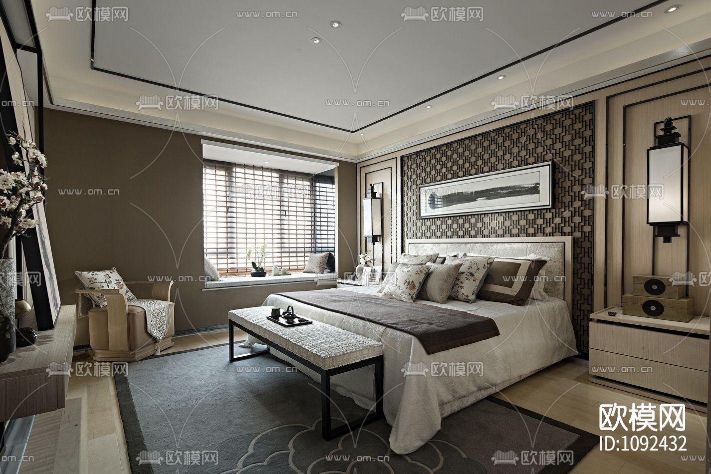 万科悦湾中式样板间室内施工图下载（渲染图2）