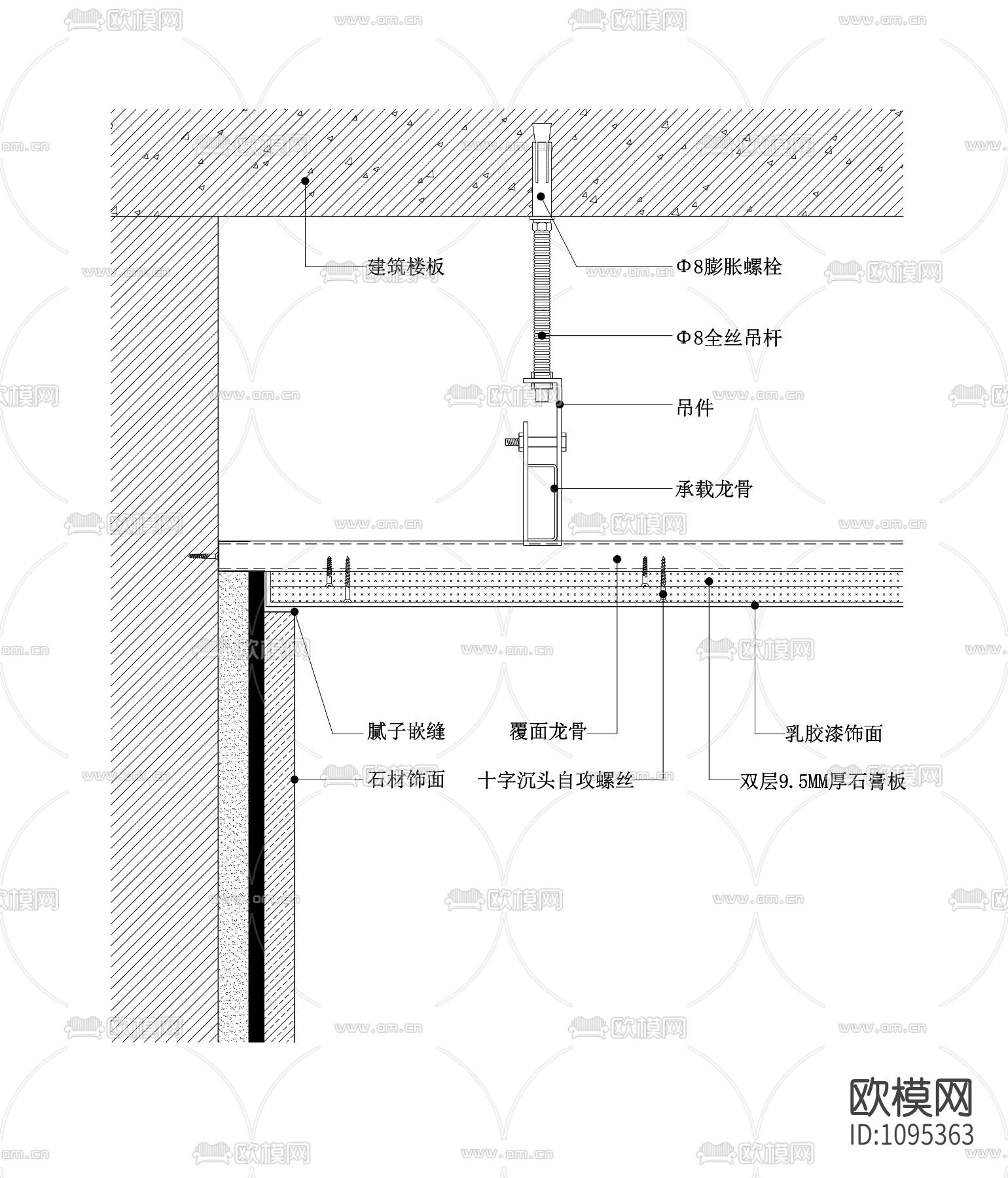 涂料顶面与石材墙面交接天花节点图下载