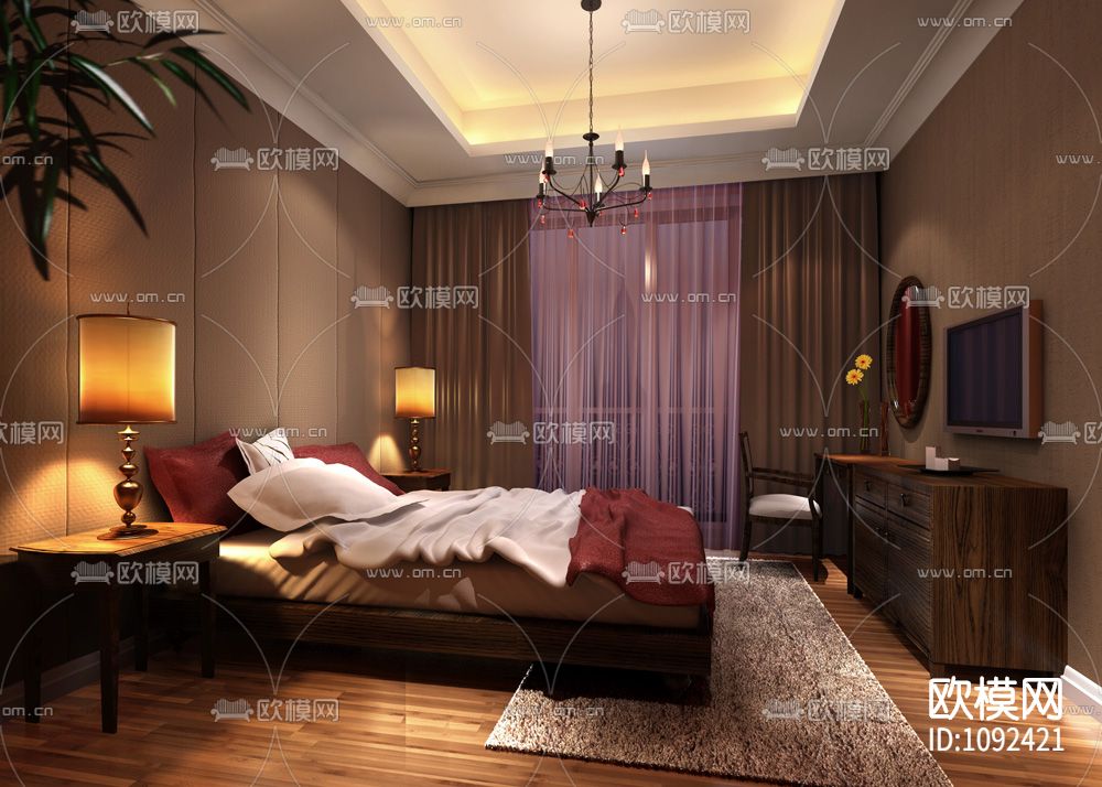 塞纳嘉园小区现代法式样板房施工图下载（渲染图2）