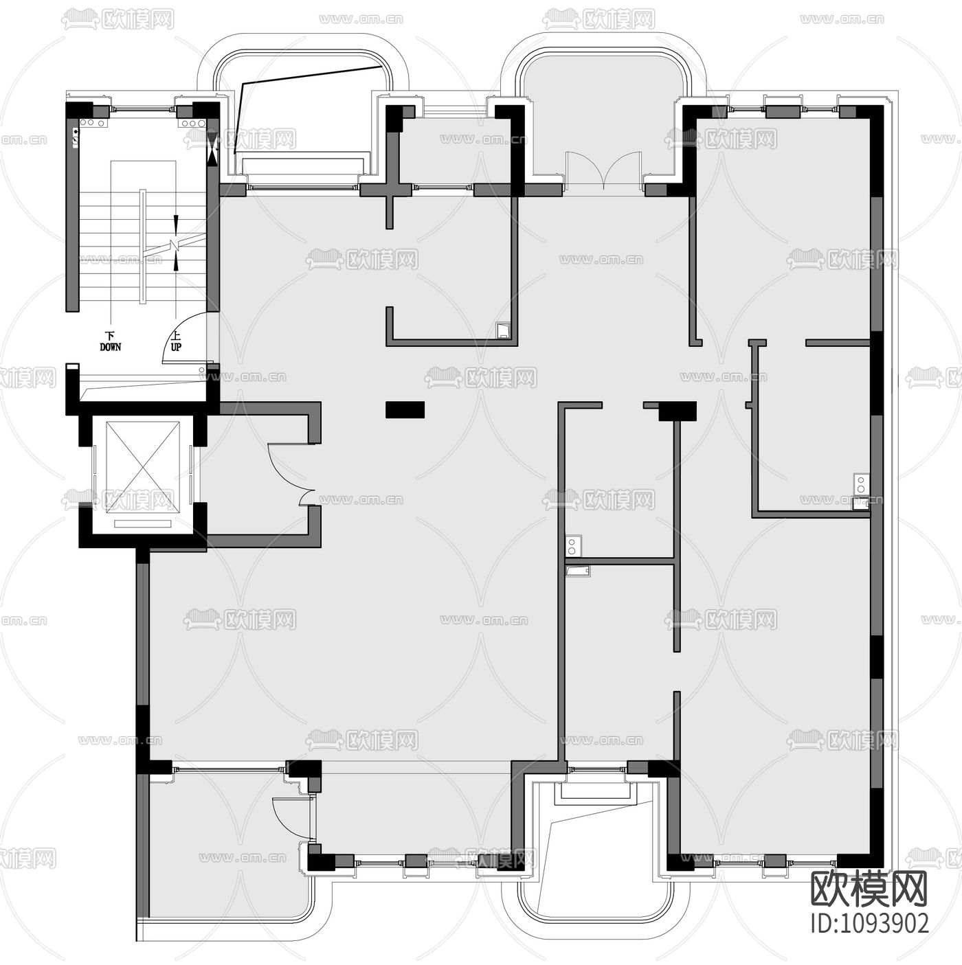 极简对白三居室住宅室内施工图+实景+3D模型下载（渲染图4）