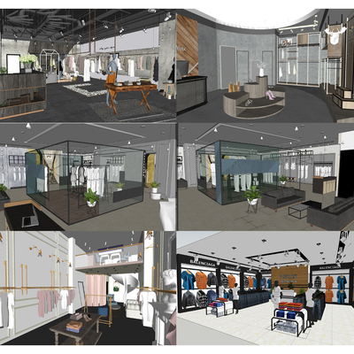  现代服装店鞋店su模型 